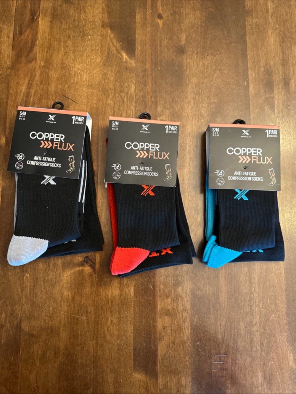 Copper Flux Unisex Compression Socks (3) Size S/M Mens 6-9 Womens 5-10